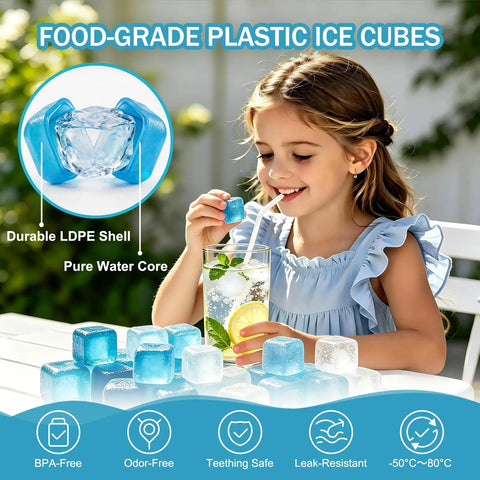 Girl using 360 Pack Reusable Ice Cubes for Camping And Ice Baths, 12 Lb Set for Muscle Recovery, facial cooling, easy aromatherapy