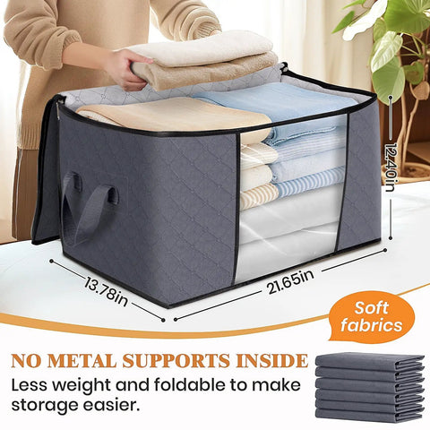 Top Notch Storage Bags For Clothes And Blankets With Secure Lids 6 Pack Non Woven Fabric Bins Featuring Clear Pvc Windows Reinforced Handles And Heavy Duty Quick Lock Zipper