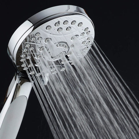 High Pressure 6 Setting Luxury Handheld Shower Head With Extra Long 6 Foot Stainless Steel Hose Anti Clog Jets And Chrome Finish