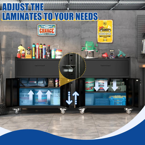 Heavy Duty 35 Inch Tool Storage Cabinet With Slick Rolling Lockable Casters And No Fuss Adjustable Shelving For Garage Workshop Gear Caddy Organization Matte Black with adjustable shelves shown