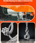 Heavy Duty Electric Hoist With Remote Control 1760 Lb Winch showing waterproof design, wire rope, and metal hook