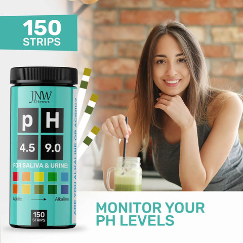Easy Peasy pH Test Strips for Urine and Saliva with Ebook 150 Litmus Paper Strips for Quick pH Level Checks from 4.5 to 9.0 displayed.