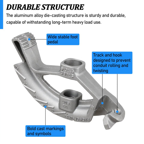 1/2 Inch Emt Conduit Bender Tool Aluminum Die Cast Pipe Bending Hand Tool With Angle Setter Technology showing durable structure and cast markings.