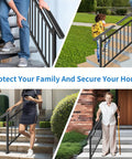 Heavy Duty Two In One Stair Handrail And Horizontal Railing Kit features users navigating stairs in various settings for safety.