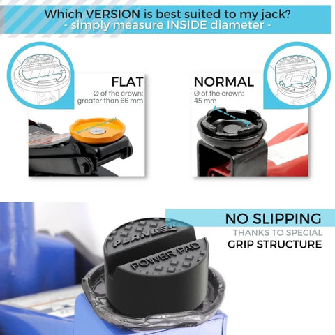 Power Pad Flat Premium Rubber Jack Pad For Trolley Jacks Vehicle Lifts And Axle Stands Universal Fit Keeps Your Ride Safe From Dings Pinch Weld Sill On Cars SUVs And Trucks Great For Car Tuning And Maintenance 1 Year Warranty with grip structure for no slipping displayed