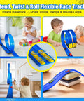 Flexible 15 Ft Race Track For Kids 3 Plus Fun Dual Lane Rolls Up Portable Car Track Compatible With Hot Wheels And Diecast