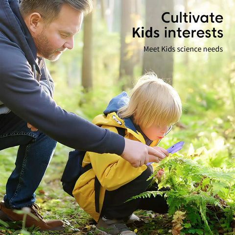 Child using Portable Kids Microscope With 2 Inch Screen And 1080P Autofocus, Real Time Live Viewing, STEM Outdoor Science Kit