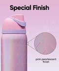 FreeSip Insulated Stainless Steel Water Bottle With Straw For Sports And Travel On The Go 32 Oz Pink Glinda pearlescent finish