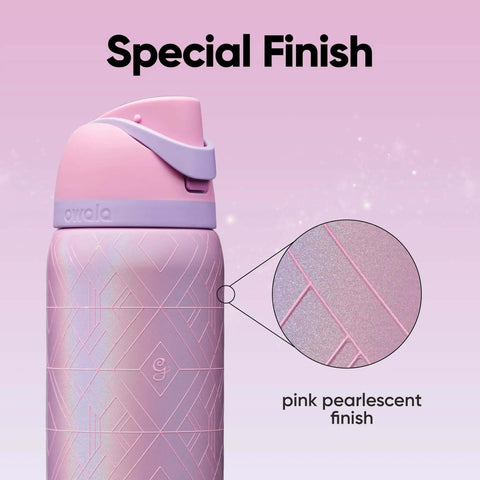 FreeSip Insulated Stainless Steel Water Bottle With Straw For Sports And Travel On The Go 32 Oz Pink Glinda pearlescent finish