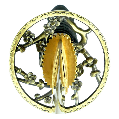 Hand Forged 1045 High Carbon Steel Samurai Katana With Gold Plated Blade Choose Flower Tsuba Or Golden Tsuba Yellow Orange High