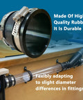 2 Pack 2.5 Inch Dust Control Flex Hose Cuff Connectors with stainless steel clamps, installed in dust collection system