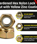 5/16 18 Nylon Insert Lock Nuts Grade 8 Alloy Steel Nylock Hex Nuts Yellow Chromate Zinc High Strength 50 Pack