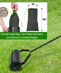 18 Inch Rolling Lawn Aerator Tool With 50 To 70 Inch Adjustable Handle Heavy Duty Spike Aerator Includes Sandbag on grass