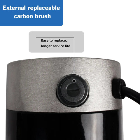 Close-up of Beefy 900W 110V Brushed Lathe Motor showing external replaceable carbon brush for easy maintenance