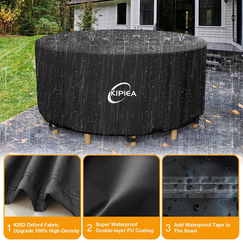 Heavy Duty Round Patio Table Cover Waterproof UV Resistant No Tears No Fading Fits 62 Inch Diameter Tables Up To 28 Inch High Outdoor Furniture Shield For All Seasons under rain