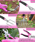 Pink Garden Tools Set For Women With 2 In 1 Detachable Storage Bag Including Trowel Transplanter Rake Weeder Cultivator Pruning Shears