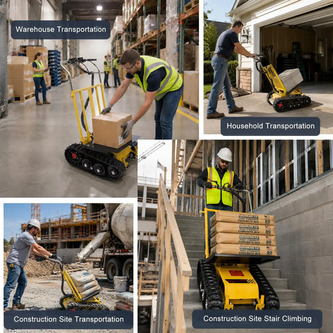 Huge Load Power Lift: Electric Stair Climbing Dolly With 360 Degree Turns For Heavy Gear Moving Smoothly Up And Down Steps On Any Floor Plus Extra Long Battery Life That Gets The Job Done Fast used for transporting boxes in a warehouse.
