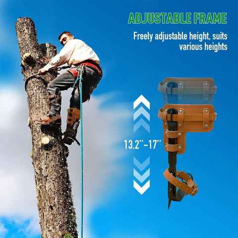 Person using Heavy Duty Alloy Steel Tree Climbing Spikes Set With 350 Lb Load Capacity And Safety Seat Arborist Gear on tree