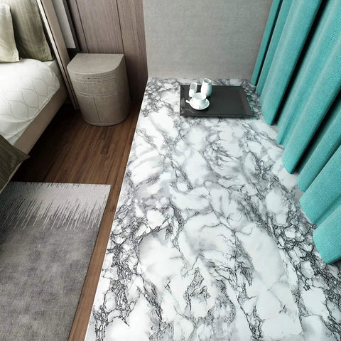 Marble Peel And Stick Wallpaper For Kitchen Countertops Waterproof Self Adhesive Vinyl Wrap Gray Marble Contact Paper For Bathroom Tables Desks And Furniture 15.8 By 78.8 Inches Renter Friendly Diy Easy Trim covering bedroom tabletop.