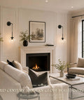 KoKo&Yukina 2 Pack 6" Black Modern Wall Sconces for Bedroom Bulb Included mounted beside modern fireplace and sofa.