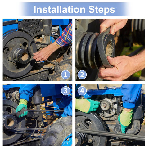 Installation steps for Deck Belt Replacement For Swisher ZT20050 ZT2050 ZT2250 ZT2350 ZT2452A Zero Turn Mower 3816 OE Drive Belt