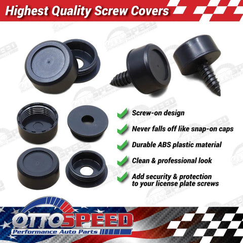 Black License Plate Screw Fastener Kit With 40 Piece Deluxe Mounting Set featuring self tapping screws and covers.