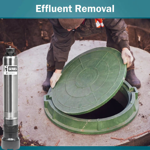 Heavy Duty Workhorse One Half Horsepower 115 Volt Submersible Cistern Effluent Pump with stainless steel near effluent removal access