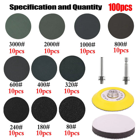 Image showing 3 Inch Wet And Dry Sanding Discs With Hook And Loop Backing Silicon Carbide Sanding Pads for Drill, 100 pcs set.