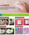 Cleaning sponge with cleanliness test on automobile tires, switch panel, table lamp, and keyboard.
