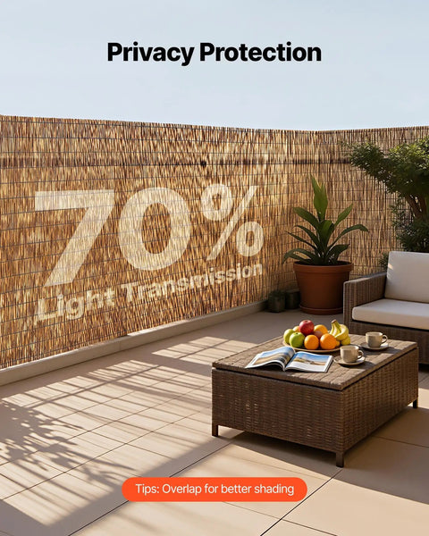Natural Reed Fencing Roll 4 Ft By 16.4 Ft 3 Pack Outdoor Privacy Screen Panels on balcony with 70% light transmission