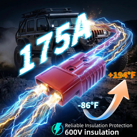 24 Foot 2 AWG Heavy Duty Winch Cable With Quick Disconnect For ATV UTV Truck And Trailer, Low Voltage Drop, Reliable Power For Off Road Recovery And Towing, 22Ft Plus 2Ft Configuration red quick disconnect plug with 600V insulation