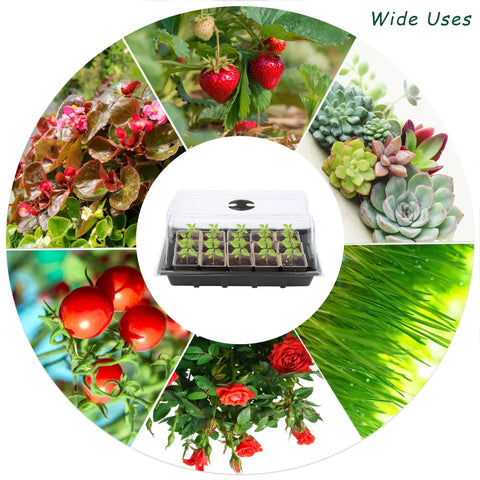 4 Pack Seed Starter Tray Kit With 120 Square Peat Pots, 120 Plant Labels, And 3 Garden Tools, Plastic Germination Trays With Lids For Indoor Outdoor Seedlings Black