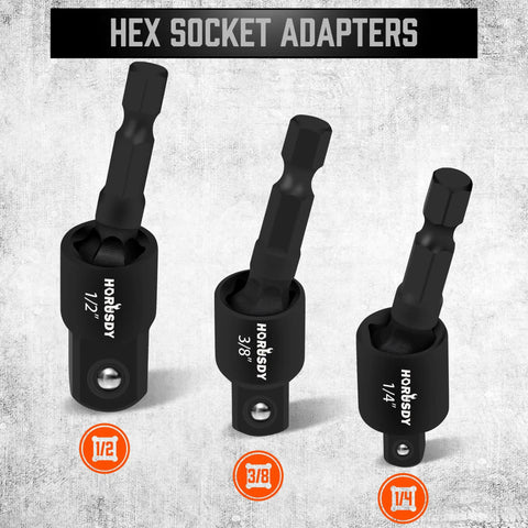 Impact Drill Socket Adapter Set With Universal Joints, 9-Piece Driver Socket Adapters For 1/4, 3/8, And 1/2 Inch