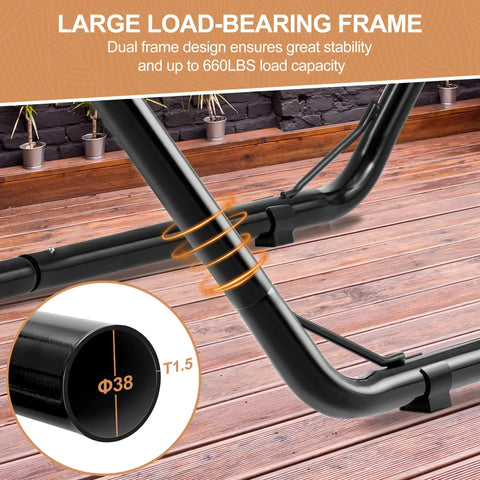 Heavy Duty Hammock Stand For Indoors And Outdoors, 660 Lb Capacity, All Steel Frame close-up showing load-bearing stability