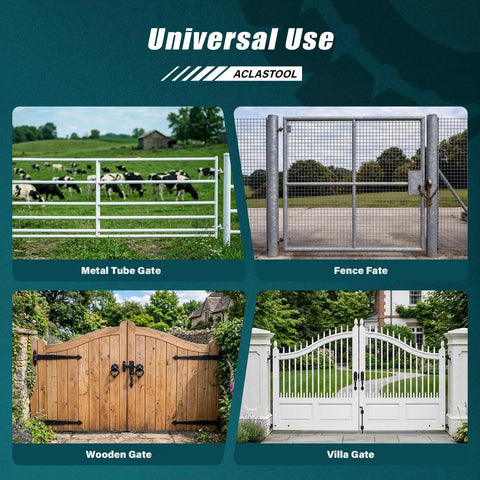 Various gates on display including metal tube, fence, wooden, and villa gates showcasing universal use for settings and styles.