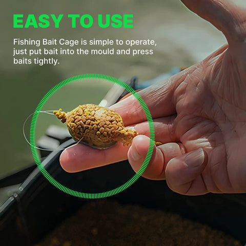 Hand holding a bait-filled spring feeder from 10 Pack Spring Fishing Feeders 25g Each For Carp Crucian And Bream Tackle