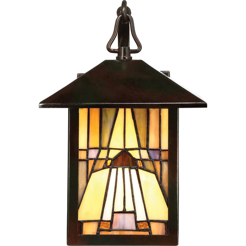 Inglenook Tiffany Style Outdoor Wall Sconce, 1 Light, 100 Watt, Classic Geometric Mission Design in Valiant Bronze, front view