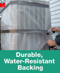 Applying heavy duty duct tape that is the go to for everyday fixes with beast mode strong adhesive and waterproof backing on AC unit