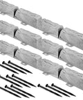 Heavy Duty Garden Edge Borders 16 Pack No Dig Lawn Edging for Landscaping with Stakes Included, stone-look polypropylene sections