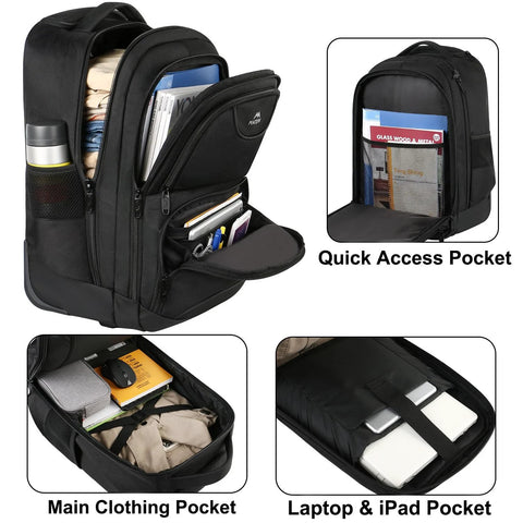 Rolling Laptop Backpack With Wheels 17 Inch Water Resistant Carry On Luggage with compartments for business and college use