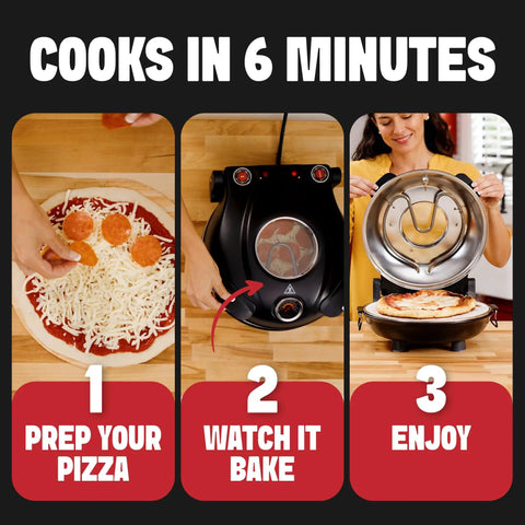 Steps to use the 14 Inch Electric Indoor Pizza Oven With Stone For Crispy Crust Pizza Heats To 800F and Cooks In Under 6 Minutes