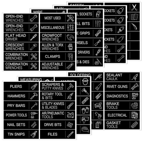 Slick Black Toolbox Organization Labels For Tool Chests And Drawers With Heavy Duty Self Adhesive Sticker Sheets Making Your Shop Hella Organized And Super Quick To Assemble Every Single Weekend Project