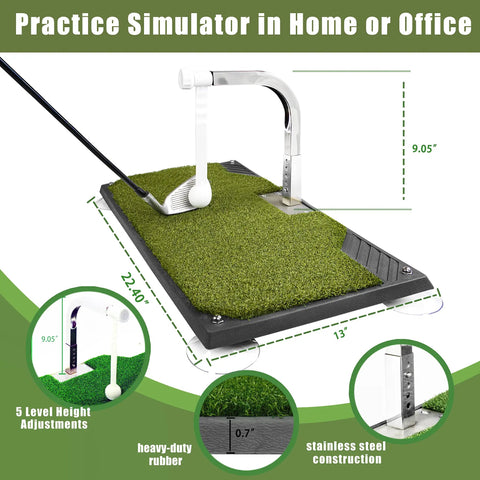 Golf Swing Trainer With 5 Height Adjustments For Indoor Practice Portable Iron And Club Swing Mat with realistic impact training
