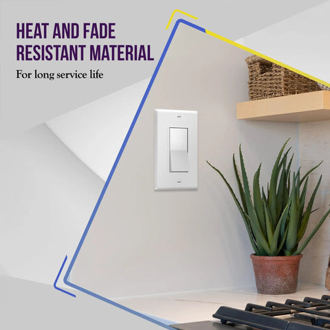 Decorator Paddle Light Switch With Wall Plates Single Pole 3 Wire Grounding Screw Residential Grade 15A 120V 277V UL Listed