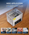 10L Digital Ultrasonic Cleaner With Heater And Timer, 240W Stainless Steel, showcasing cleaning of glasses, utensils, auto parts