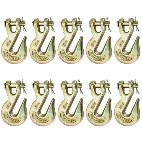 10 Pack Five Sixteenth Inch Clevis Grab Hooks Heavy Duty G70 Forged Steel Chain Hooks With Yellow Chromate Finish 5400 Lbs Capacity