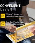 Person holding Edge 3600 Terminal Tackle Storage Box With Rust Resistant Dri Loc Waterproof Seal Gray And Yellow
