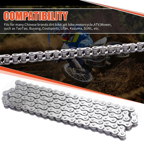 Silver 415H-110L motorcycle drive chain laid flat; for 49cc–80cc 2-stroke bikes