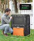 Man assembling Heavy Duty Outdoor Compost Bin 80 Gallon Capacity 300L Barrel For Fast Fermentation in garden