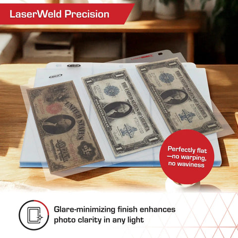 LaserWeld Four Pocket Currency Page For 100 Count Keeps Four Bills Neatly Labeled With Label Pocket Acid Free Polypropylene